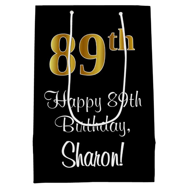 Luxuriös, elegant, Imitate Gold Look 89. Geburtsta Mittlere Geschenktüte (Rückseite)