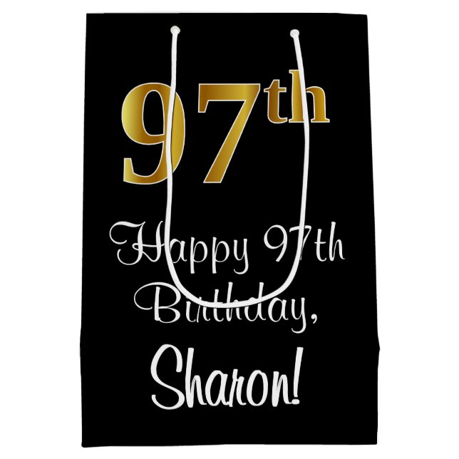 Luxuriös, elegant, Imitate Gold Look 97. Geburtsta Mittlere Geschenktüte (Rückseite)