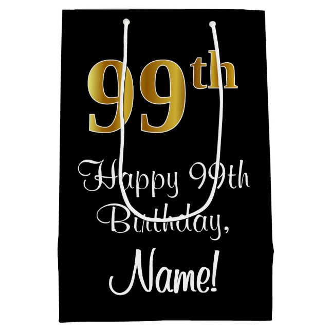 Luxuriös, elegant, Imitate Gold Look 99. Geburtsta Mittlere Geschenktüte (Rückseite)