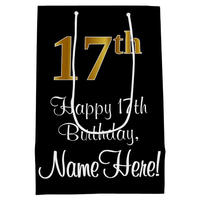 Luxuriös, elegant, Imitats Gold Look 17. Geburtsta Mittlere Geschenktüte (Rückseite)
