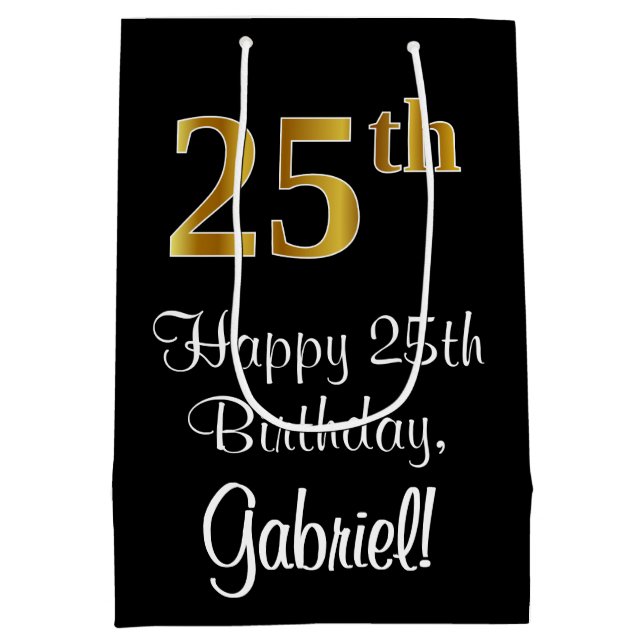 Luxuriös, elegant, Imitats Gold Look 25. Geburtsta Mittlere Geschenktüte (Rückseite)