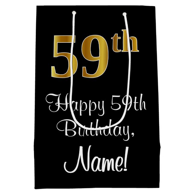 Luxuriös, elegant, Imitats Gold Look 59. Geburtsta Mittlere Geschenktüte (Rückseite)