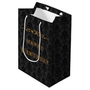 Luxuriös, elegant Schwarz und Gold Happy Birthday Mittlere Geschenktüte