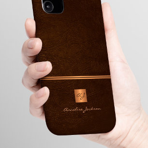 Luxuriös elegante goldene glänzende braune monogra iPhone 16 hülle