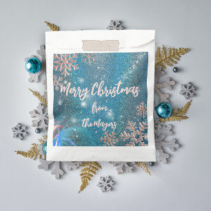 Luxuriös Eleganter Blauer Winter-Wunderland Weihna Geschenktütchen