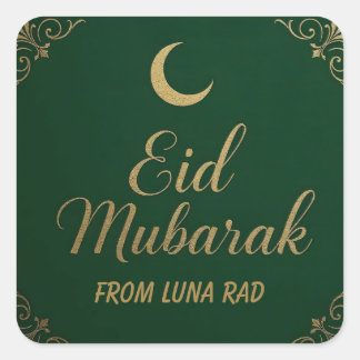 Luxuriös Elegantes Eid Mubarak Grußwort in Grün Quadratischer Aufkleber