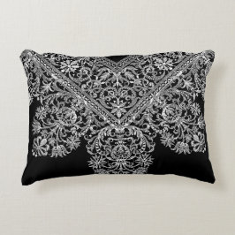 Luxuriös italienisches Spitzenmuster Weiß auf schw Dekokissen