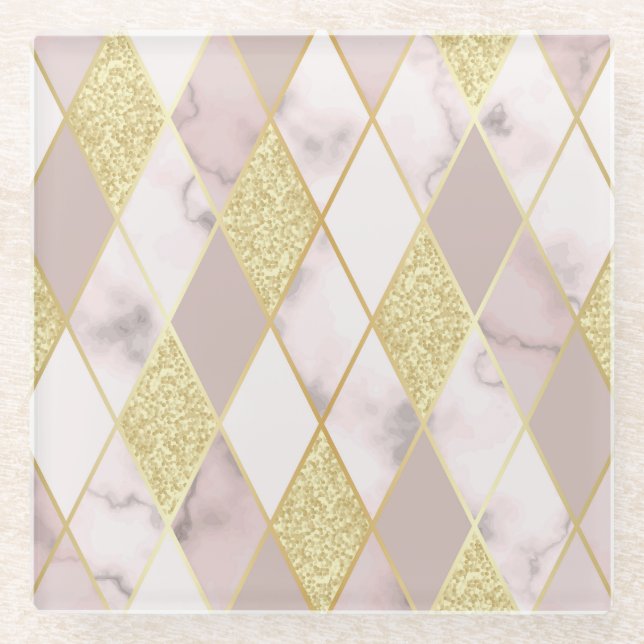 Luxuriös Marble Golden Geometric Glasuntersetzer (Vorderseite)