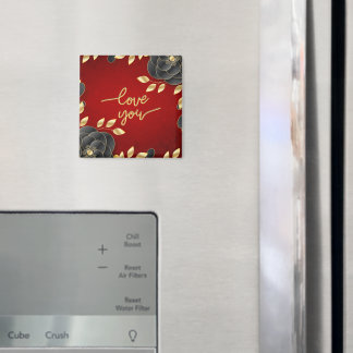 Luxuriös rot mit schwarzem und goldfarbenem Blumen Magnet