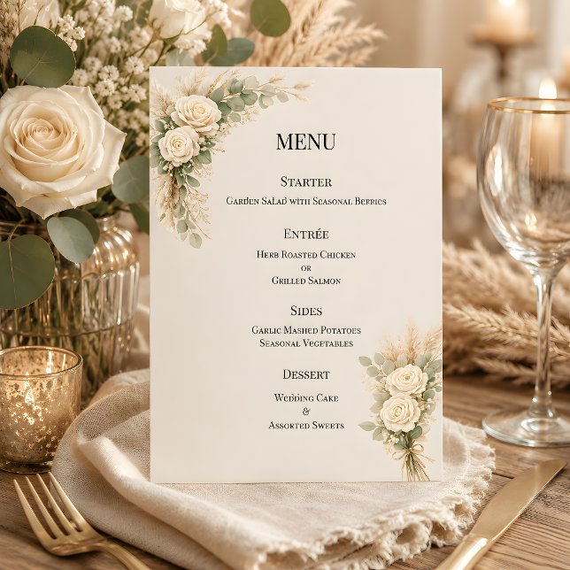 Luxuriös-rustikale Blumen mit Pampasgras  Menükarte (Part of the luxury rustic wedding collection, menu card)