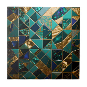 Luxuriös Türkis Gold Geometrisches Mosaikmuster Fliese