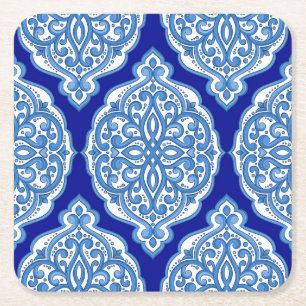 Luxuriös weiß-blau, türkisches Ornament. Rechteckiger Pappuntersetzer