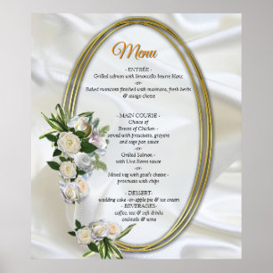 Luxuriös, weiß, fließende Seide und weiße Rosen. Poster