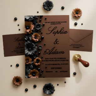 Luxuriöse 3D-Blumen-Hochzeitseinladung in Bronze u Save The Date