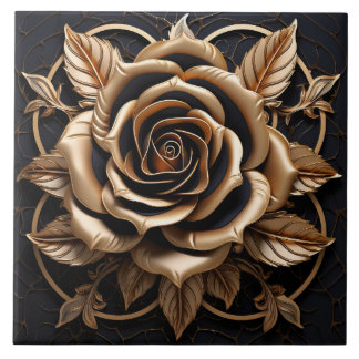 Luxuriöse 3D-Rose aus schwarzem und goldfarbenem K Fliese