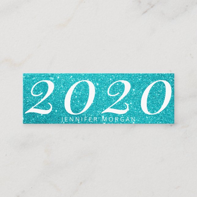 Luxuriöse Abschluss Türkis Glitzer Name Card Mini Visitenkarte (Vorderseite)