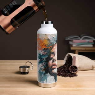 Luxuriöse abstrakte Blumen-Frauenporträt-Wandkunst Trinkflasche