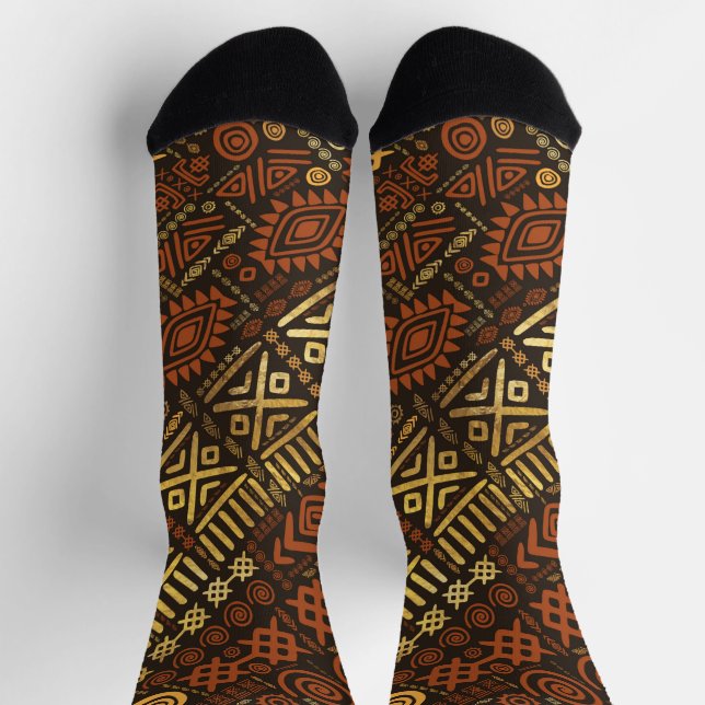 Luxuriöse afrikanische Muster - braune Farbtöne Socken (Oben)