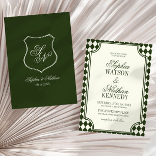 Luxuriöse alte Geldgrün vintage elfenbein Hochzeit Einladung
