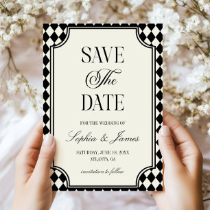 Luxuriöse alte schwarze Elfenbein-Vintage-Hochzeit Save The Date