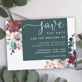 Luxuriöse Aquamarine Burgundy Floral Save the Date