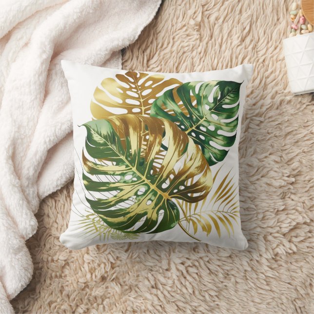 Luxuriöse Aquarell Monstera Blätter Keuchkissen Kissen (Decke)