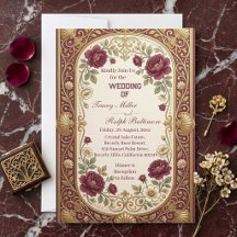 Luxuriöse Art Nouveau Gold-Bordeaux-Rosen Hochzeit
