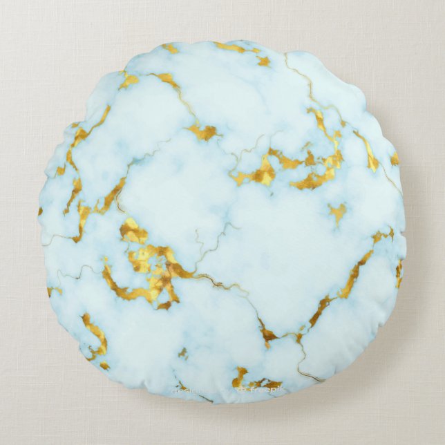 Luxuriöse Azure Gilded Pottery Keramik Art Rundes Kissen (Vorderseite)