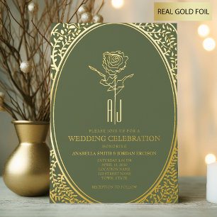 Luxuriöse Barocke Grüne und Goldene Hochzeit Folieneinladung