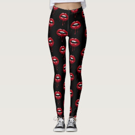 Luxuriöse Beauty Glam Roter Tropfen Tropfen Lippen Leggings