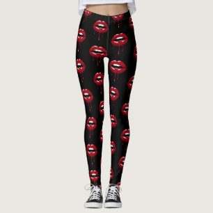 Luxuriöse Beauty Glam Roter Tropfen Tropfen Lippen Leggings