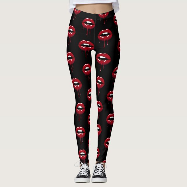 Luxuriöse Beauty Glam Roter Tropfen Tropfen Lippen Leggings (Vorderseite)