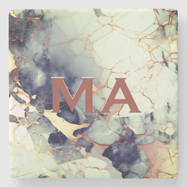 Luxuriöse beige Marineblau-Imitate Goldmedaille Gl Steinuntersetzer (Vorderseite)