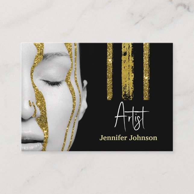 Luxuriöse Black and Gold Artistic Business Card Visitenkarte (Vorderseite)