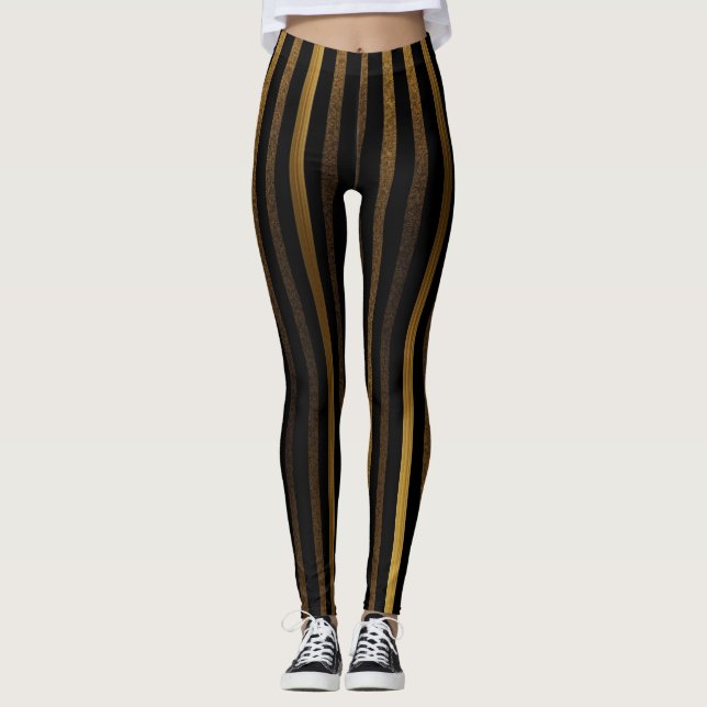 Luxuriöse Black and Gold Streifen Leggings (Vorderseite)