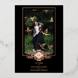 Luxuriöse Black Blüh Chic Rose Gold Folieneinladung
