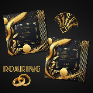 Luxuriöse Black Gold 1920er Art Deco Hochzeit Einladung