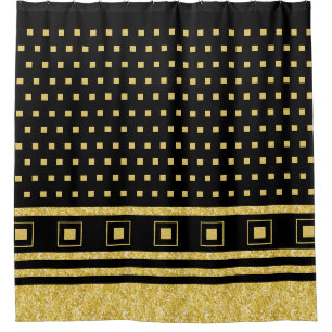 Luxuriöse Black Gold Abstrakt Geometric Squares Duschvorhang