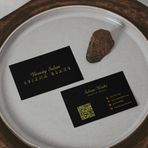Luxuriöse Black & Gold Beauty Business Card mit QR Visitenkarte