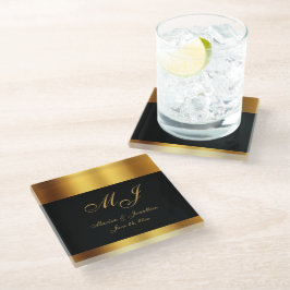 Luxuriöse Black Gold Calligraphy Border Wedding Glasuntersetzer