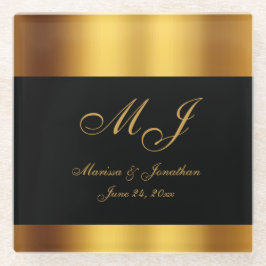 Luxuriöse Black Gold Calligraphy Border Wedding Glasuntersetzer