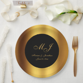Luxuriöse Black Gold Calligraphy Border Wedding Pappteller