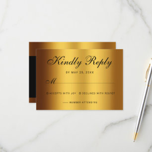 Luxuriöse Black Gold Calligraphy Border Wedding RSVP Karte