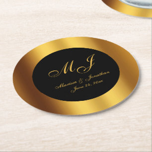 Luxuriöse Black Gold Calligraphy Border Wedding Runder Pappuntersetzer