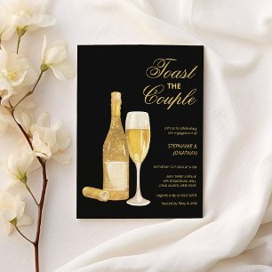 Luxuriöse Black Gold Champagner Toast Engagement P Einladung