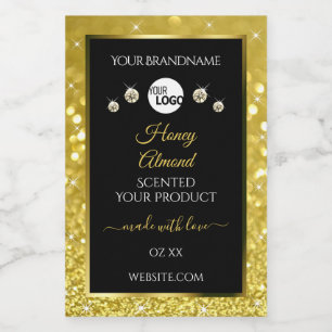 Luxuriöse Black-Gold-Glitzer-Produktmarken mit Log Lebensmitteletikett