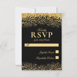 Luxuriöse Black Gold Glitzer Wedding RSVP Card