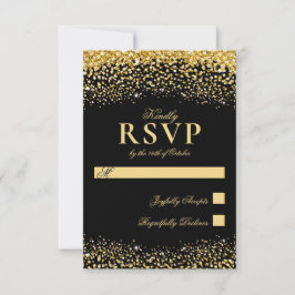 Luxuriöse Black Gold Glitzer Wedding RSVP Card Karte
