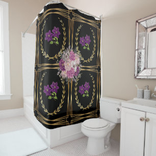 Luxuriöse Black Gold Lila Floral Trendy Modernität Duschvorhang