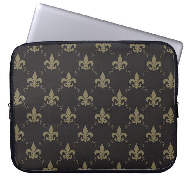 Luxuriöse Black Gold Lilie Pattern Laptopschutzhülle (Vorderseite)